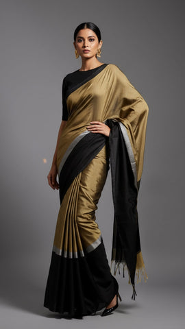 Chanderi Saree - Black & Gold