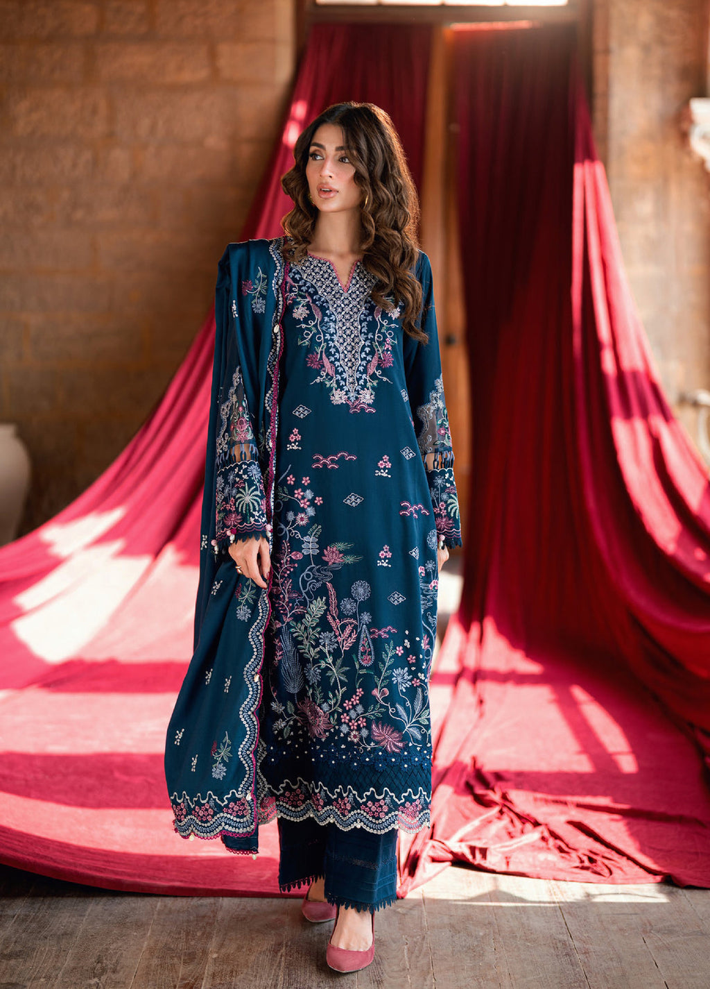 Shades Of Winter by Florent Marina Twill Embroidered Suits 3 Piece