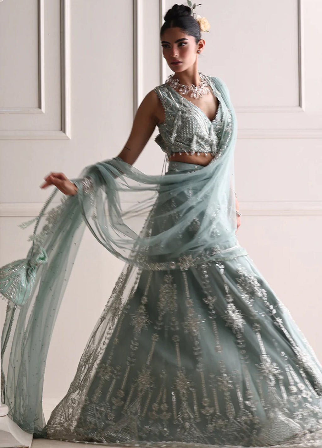 Women Net Embroidered Lehenga