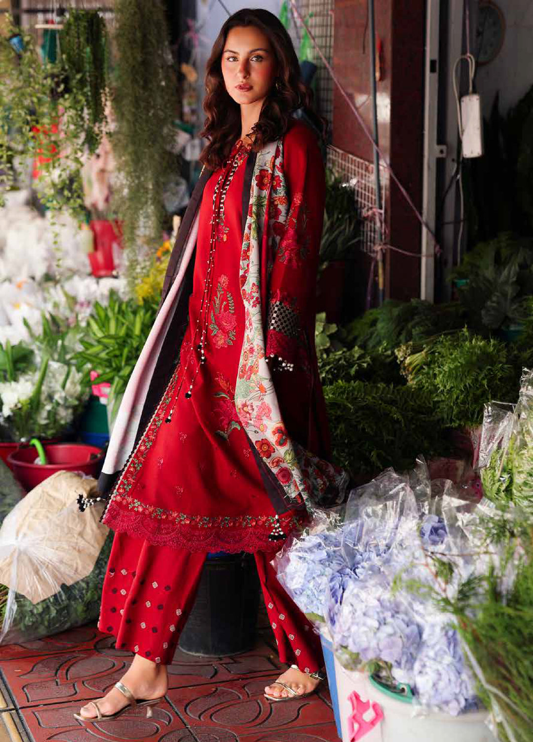 Poshima by Charizma Embroidered Peach Leather Suits  3 Piece