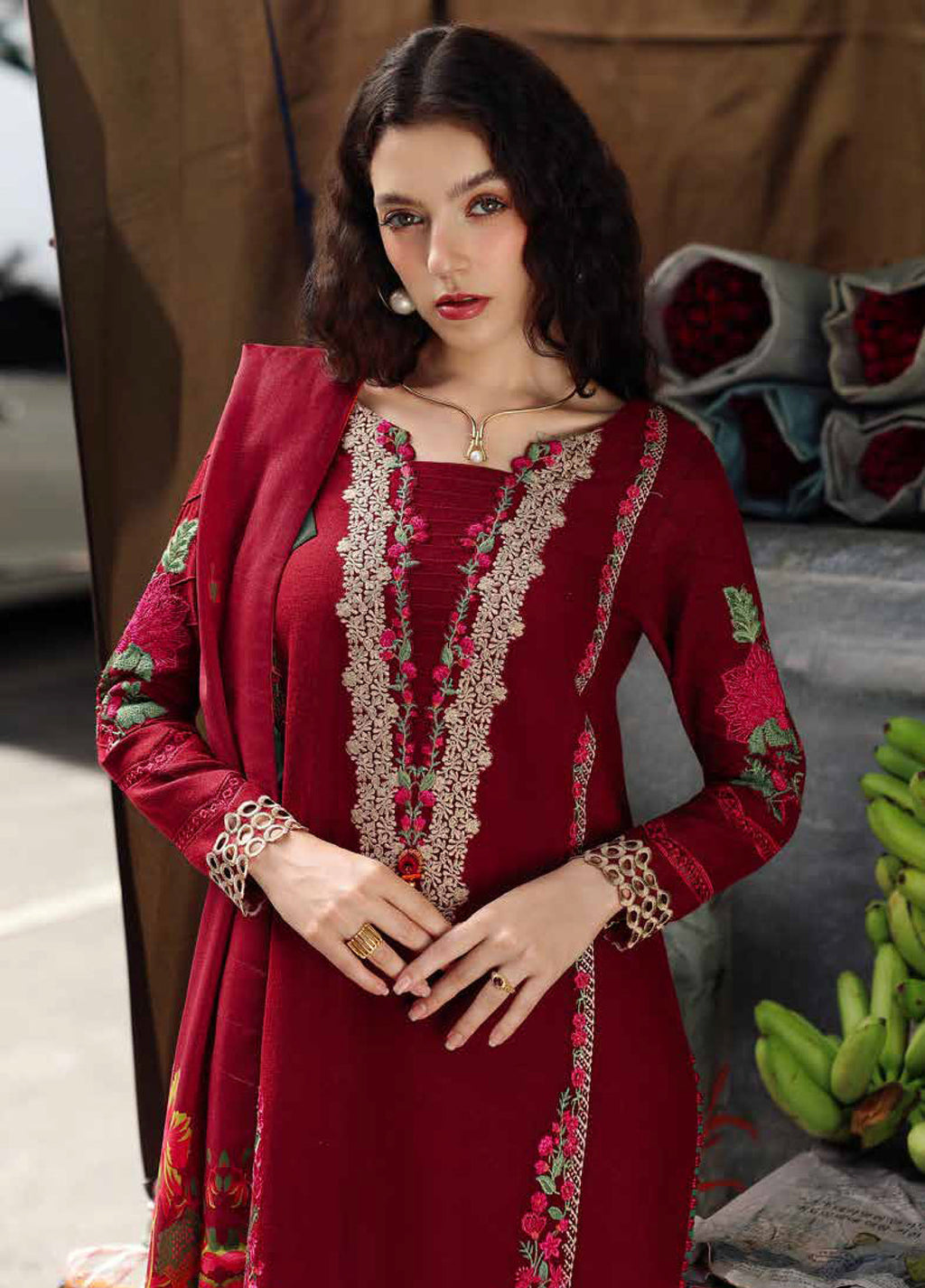 Poshima by Charizma Embroidered Peach Leather Suits  3 Piece