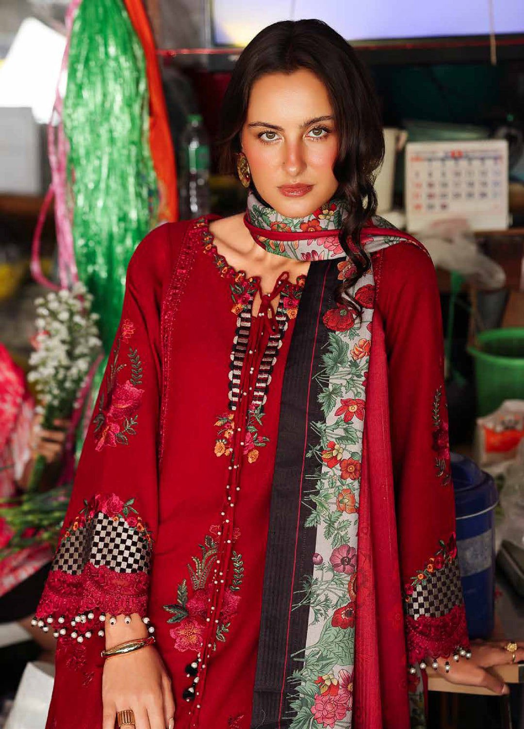 Poshima by Charizma Embroidered Peach Leather Suits  3 Piece