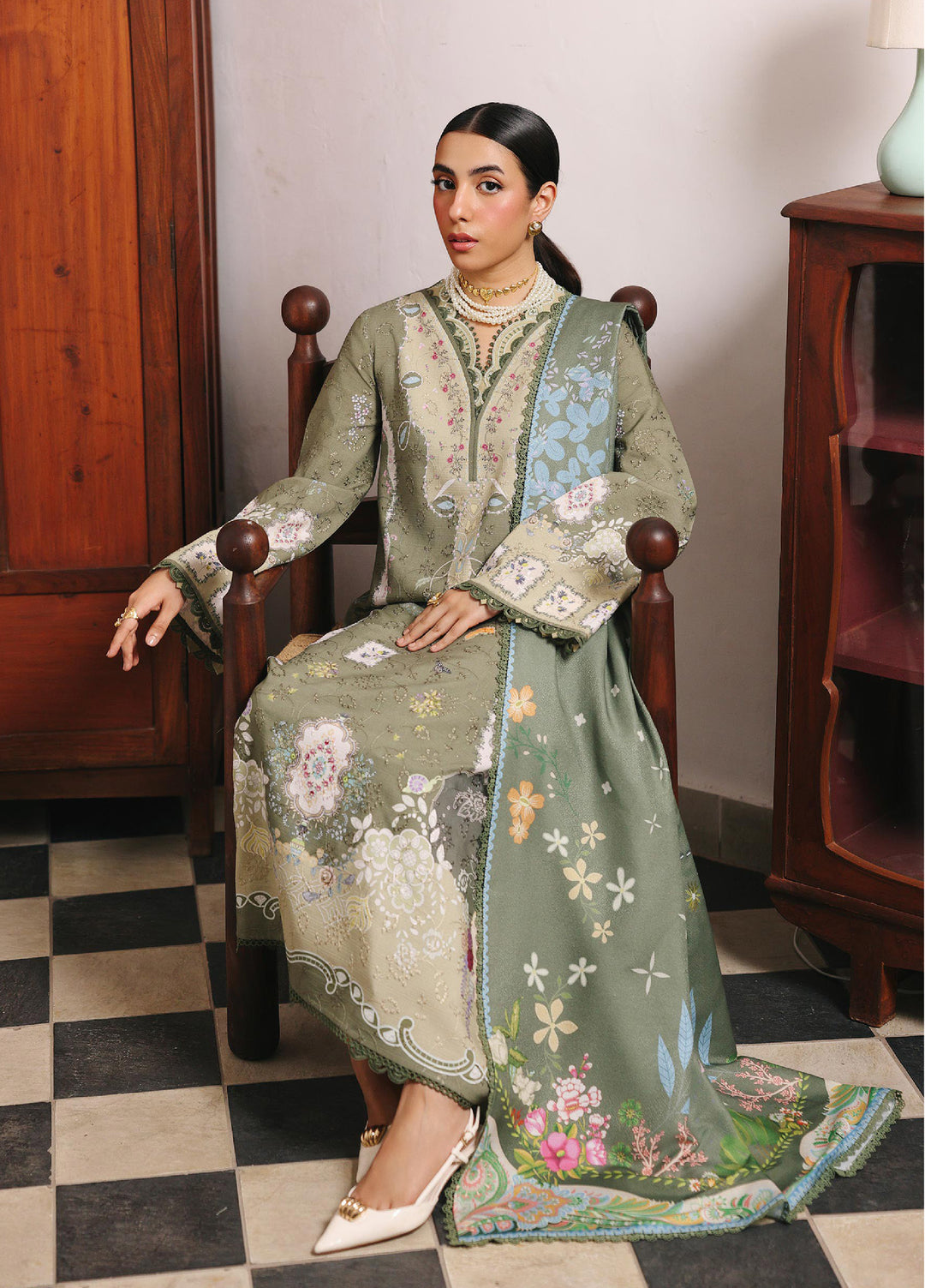 Qprints By Qalamkar Linen Embroidered Digital Printed  3 Piece Suits