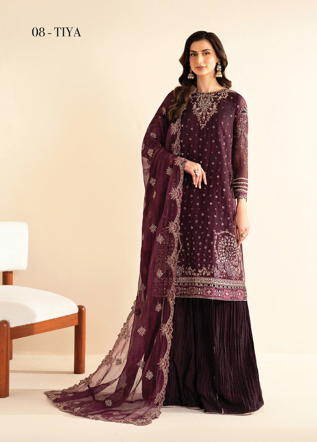 Xenia Formals  Embroidered Chiffon 3 Piece Suits