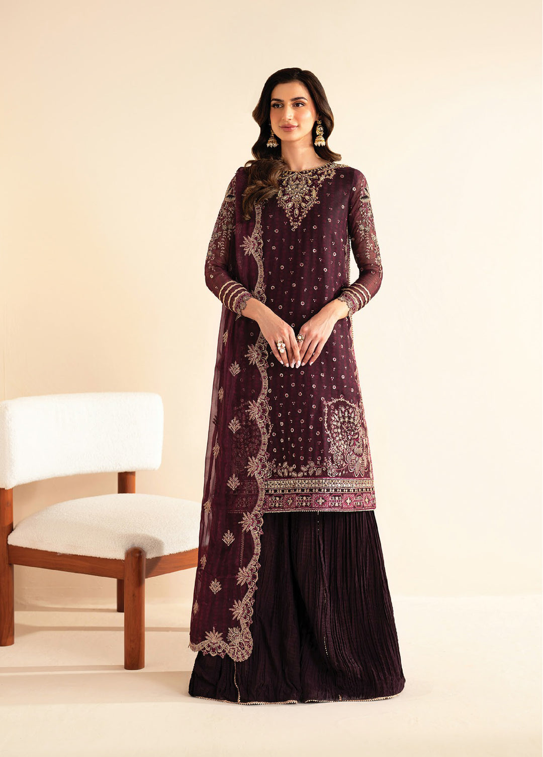 Xenia Formals  Embroidered Chiffon 3 Piece Suits