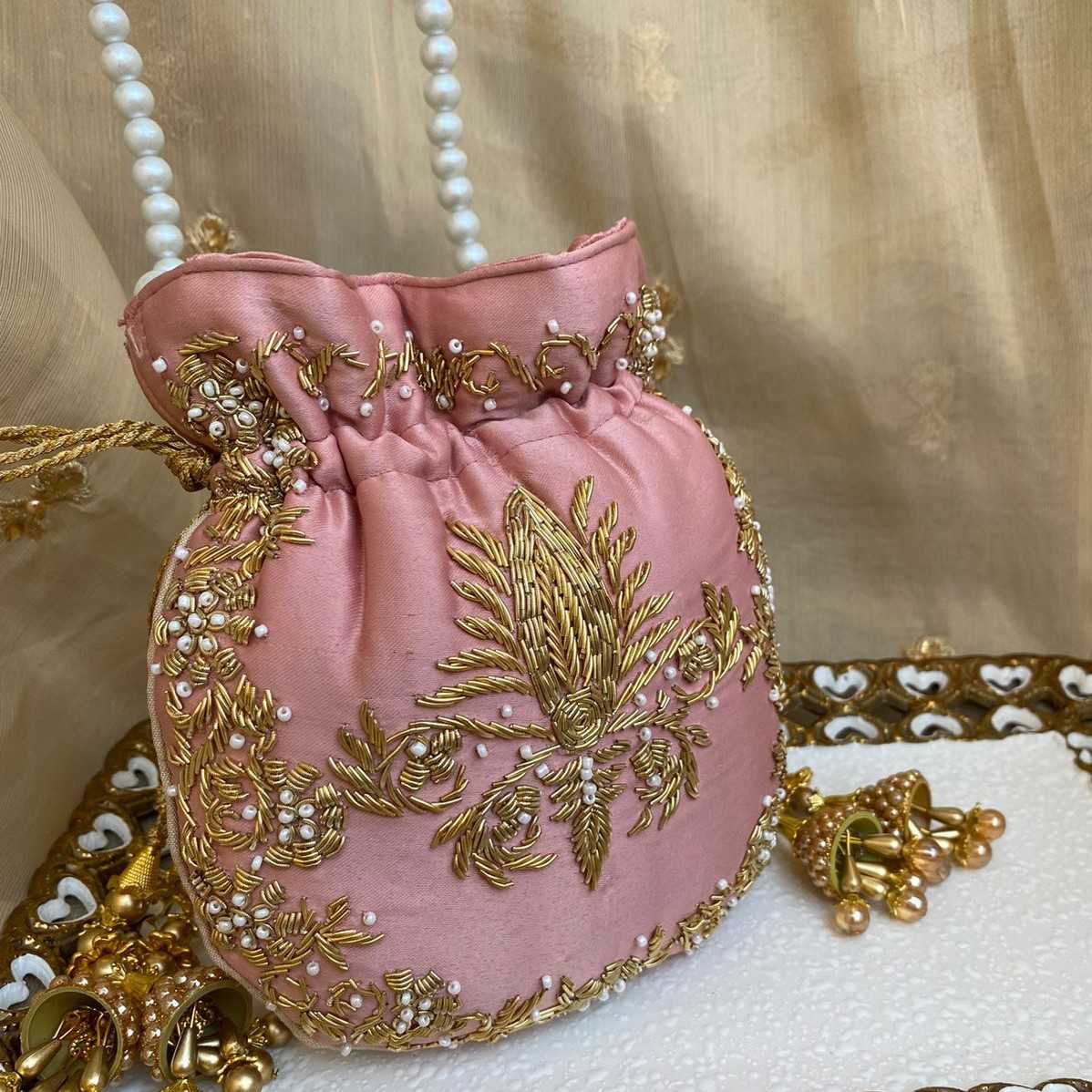 Raani Batwa – Handcrafted Silk Potli with Zardozi & Kora Embroidery