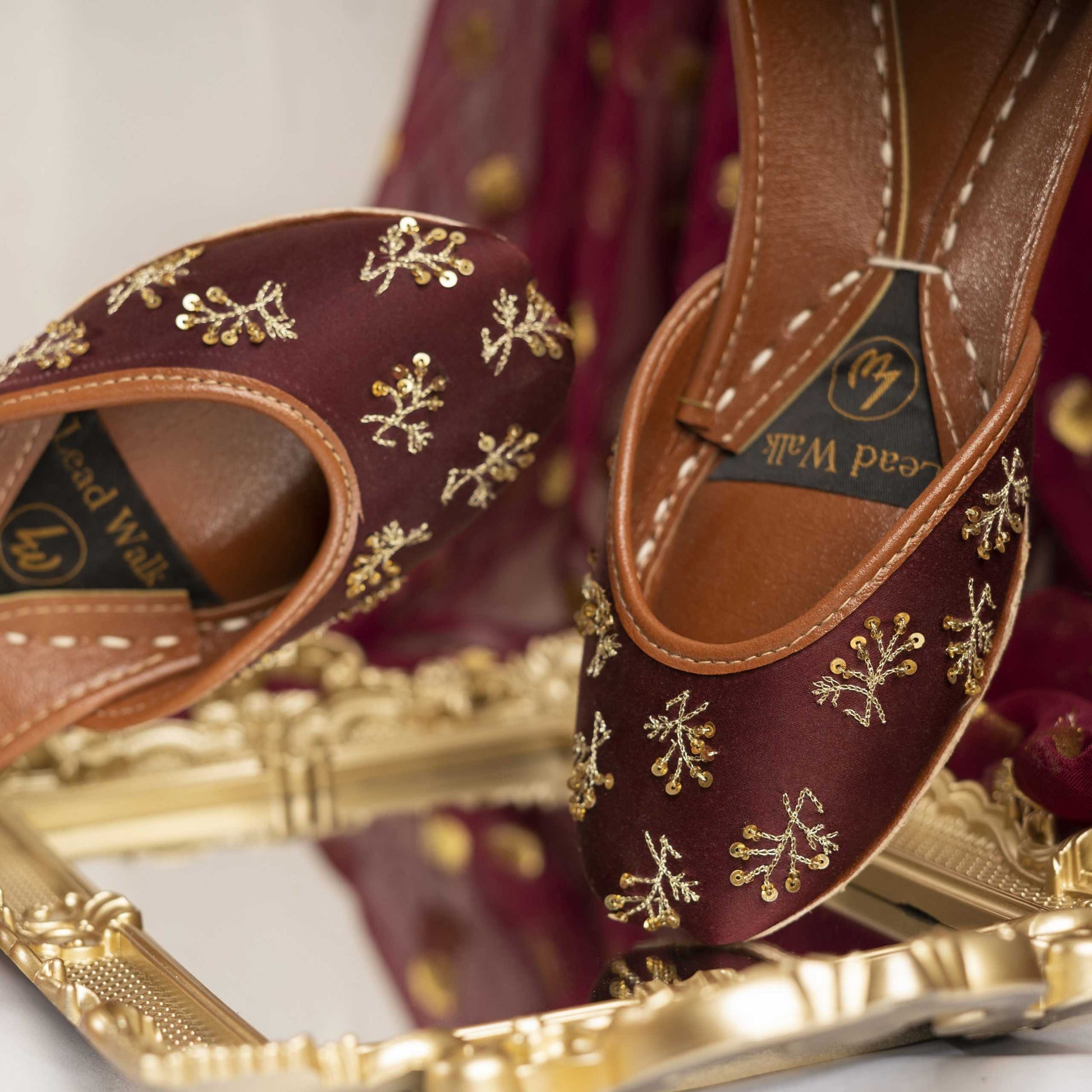 Ashiyana – Deep Maroon Jutti with Golden Zari & Sequins