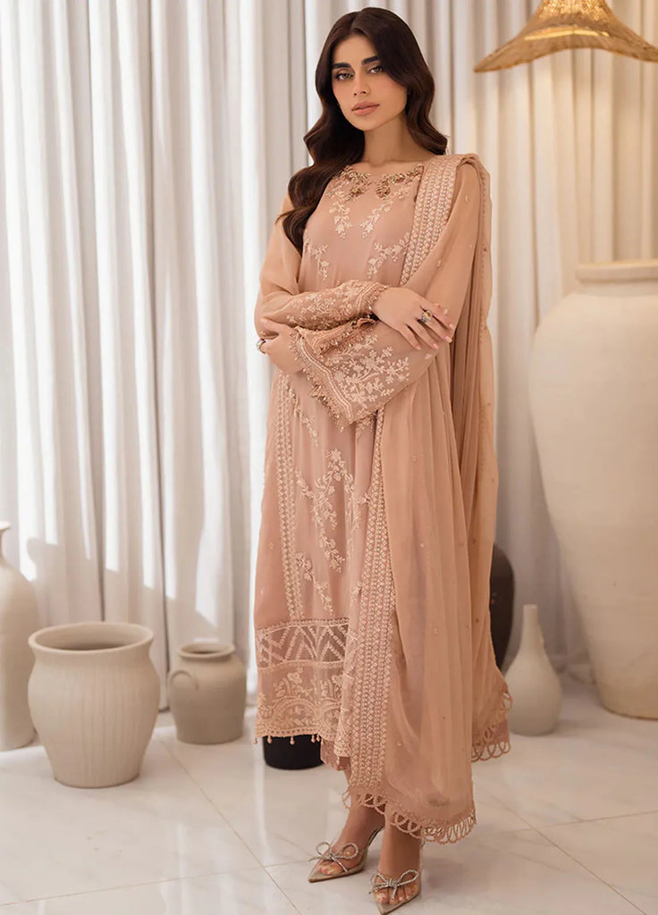Azure Unstitiched Embroidered Chiffon 4 Piece Suit Beige Bliss