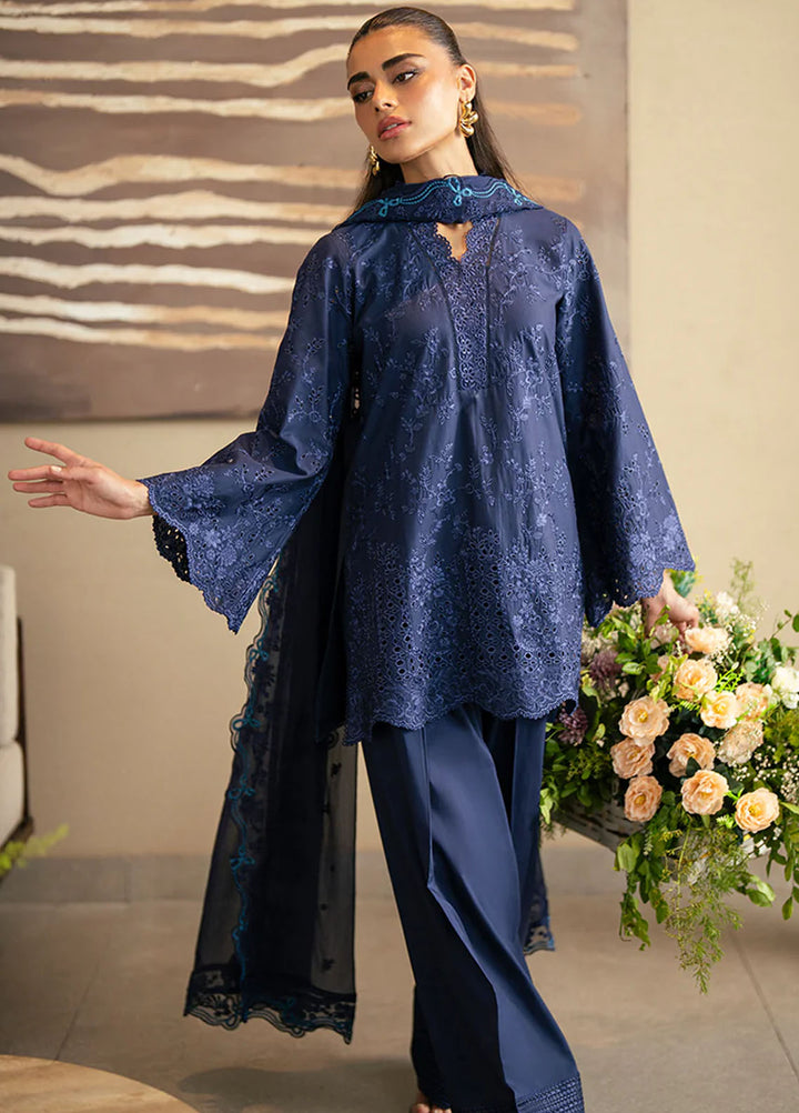 Azure Unstitched Embroidered Lawn 3 Piece Suit Sapphire Veil
