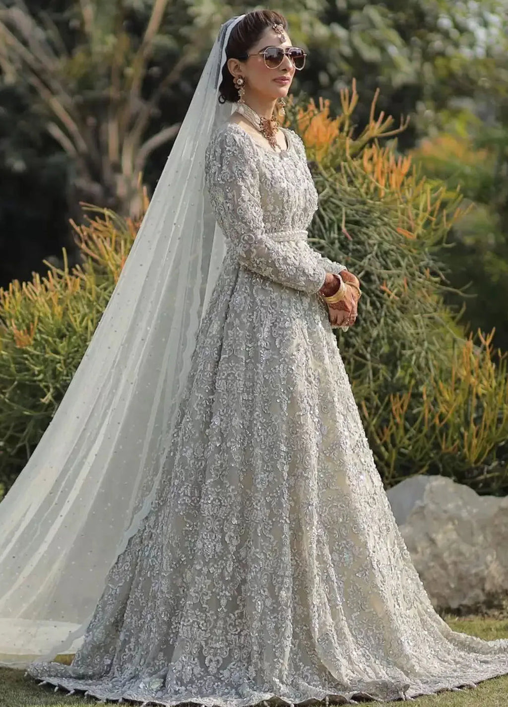 Embroidered Net 2 Piece Suit Ivory Bridal