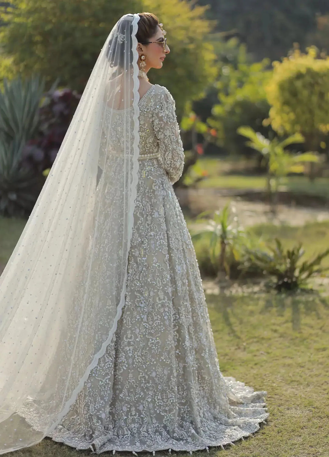 Embroidered Net 2 Piece Suit Ivory Bridal