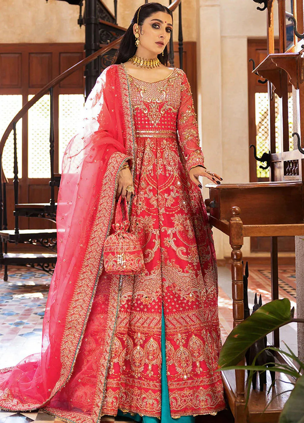 Jahan By Erum Khan Embroidered Organza Suit  4 Piece Suit EK24JV1 Gulabo - Formals Collection