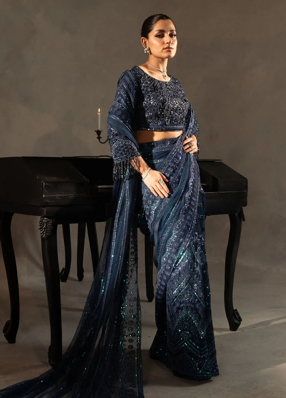 Khurshid Pret Embroidered Raw Silk Saree Luna