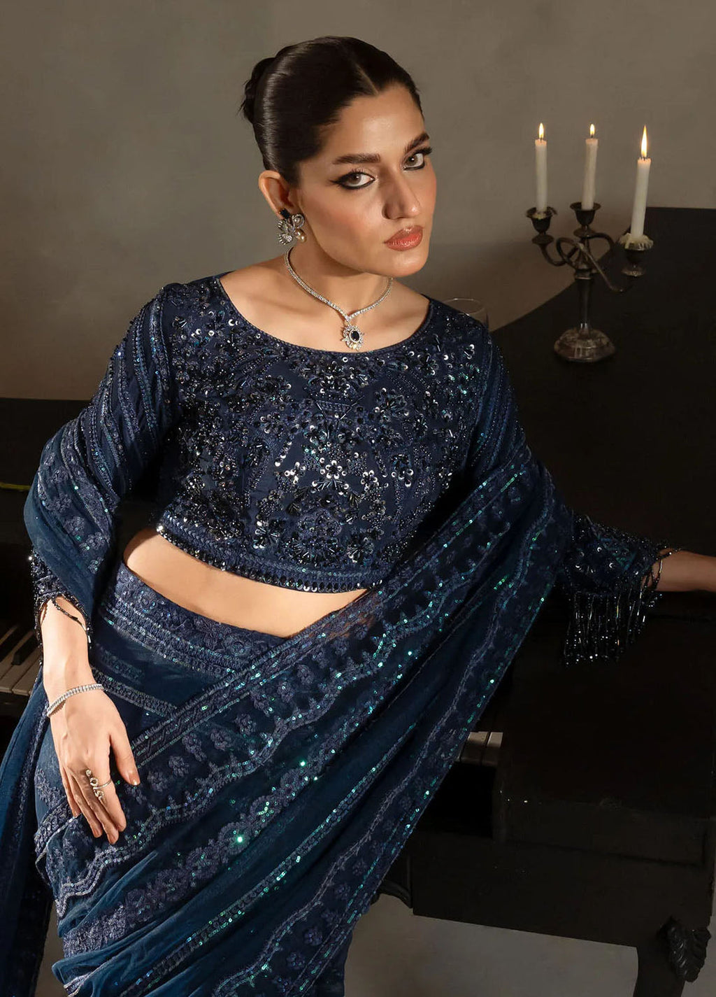 Khurshid Pret Embroidered Raw Silk Saree Luna