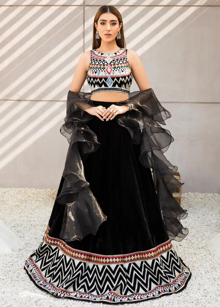 Malook by Shazia Ovais | Pastel Embroidered Velvet Lehenga