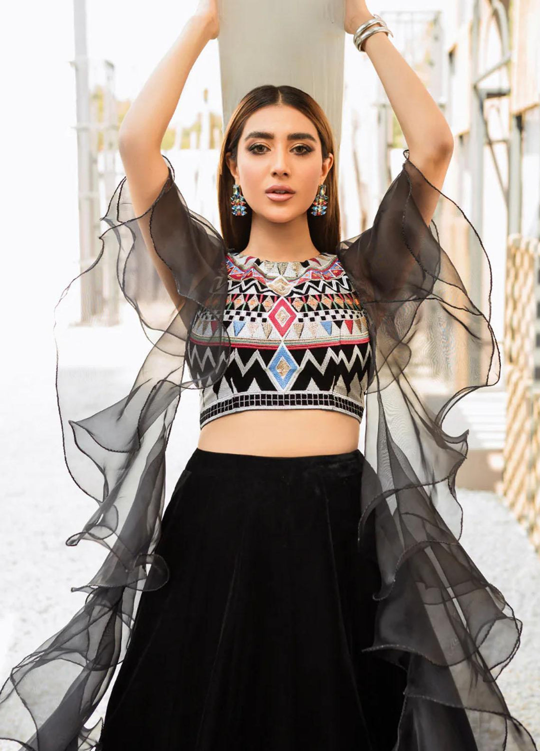 Malook by Shazia Ovais | Pastel Embroidered Velvet Lehenga