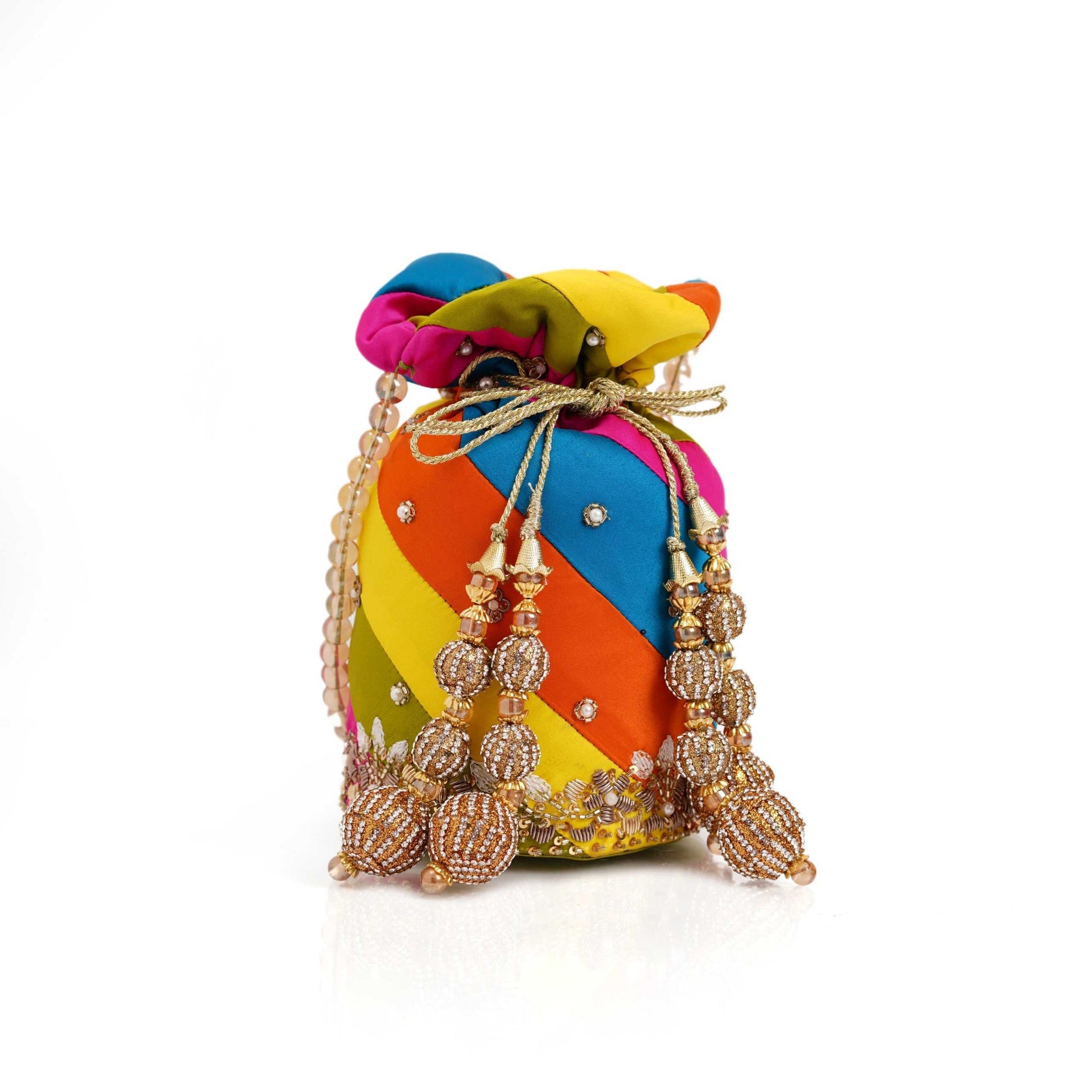 Motia Chattapatti – Handcrafted Silk Potli with Beaded Tassels