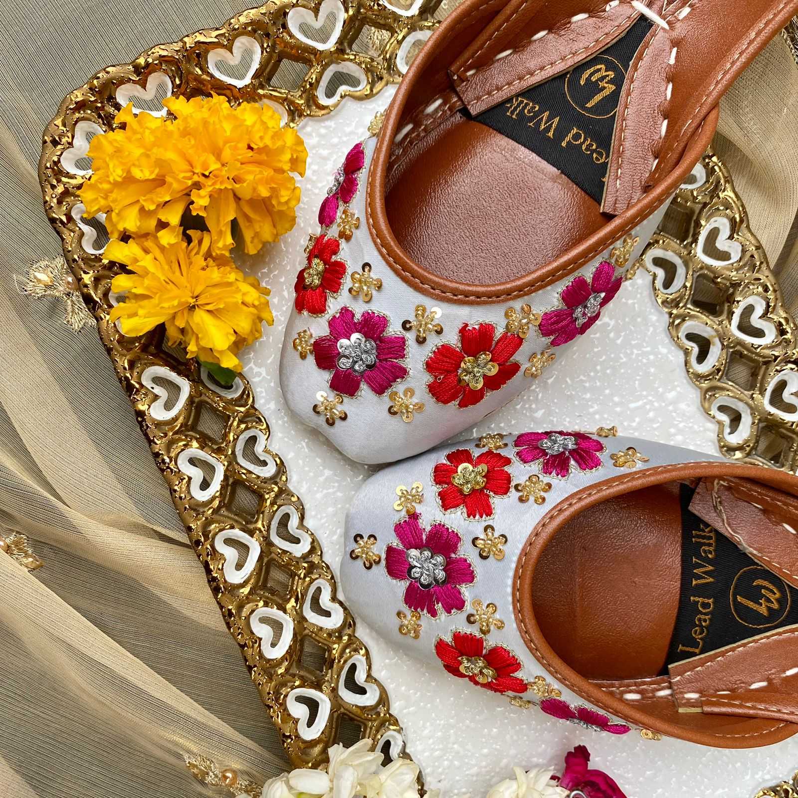 Gulali – Pastel Embroidered Khussa with Pearl & Thread Work